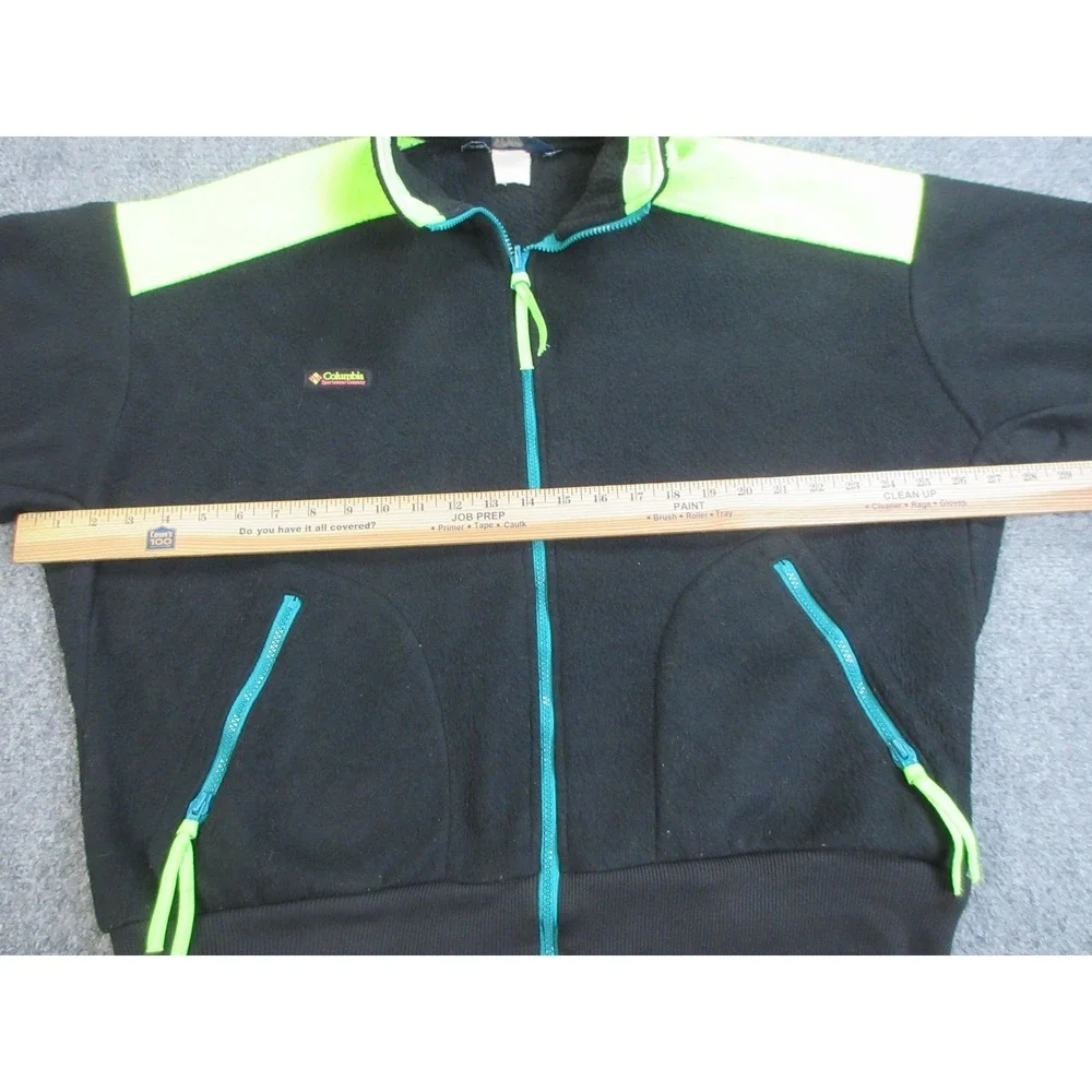 Vintage Columbia Fleece Jacket Mens XL‎ Black Bomber Neon Zip USA Made 90s